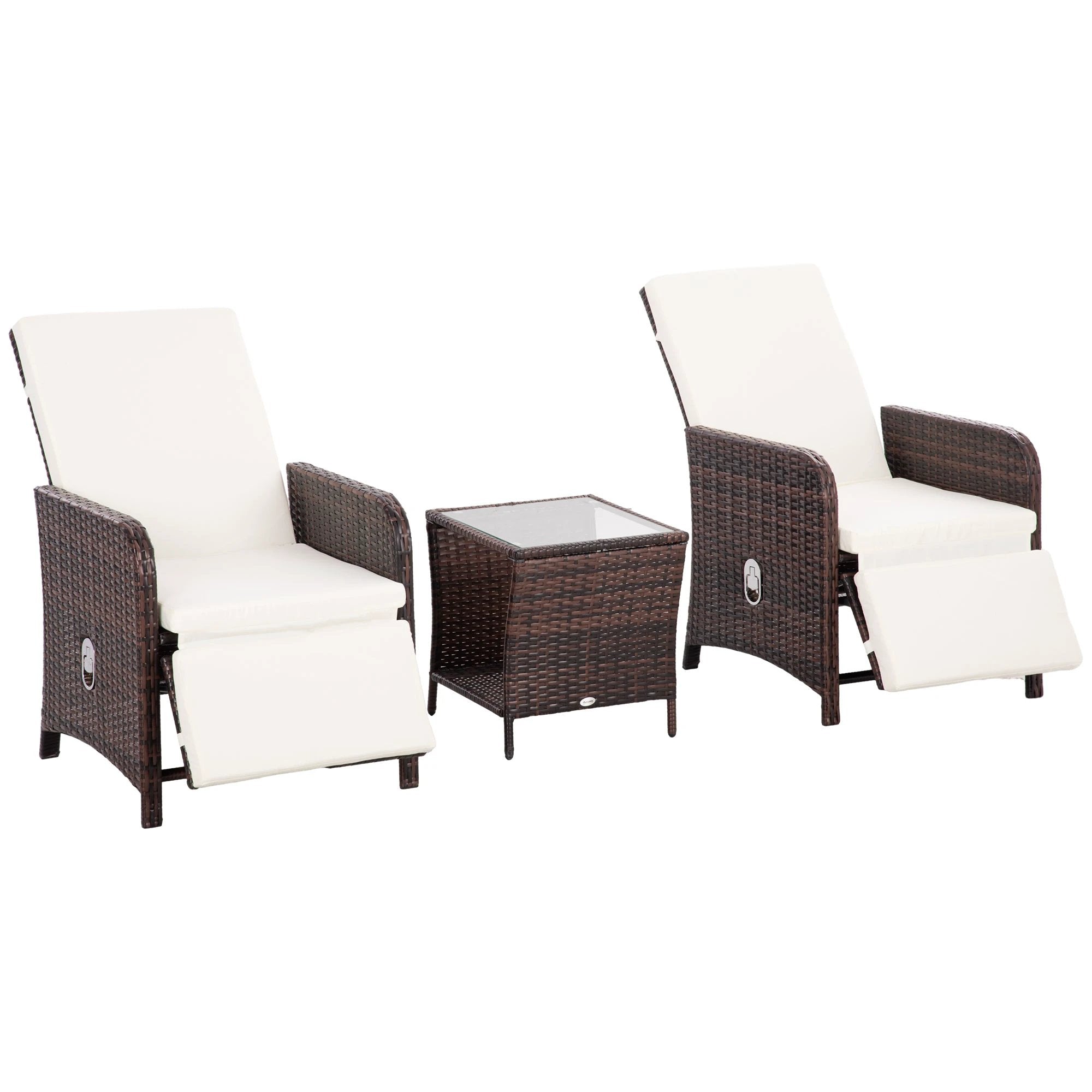 Outsunny 3 Pieces Rattan Bistro Set w/ Adjustable Backrest - Mixed-Brown by Outsunny