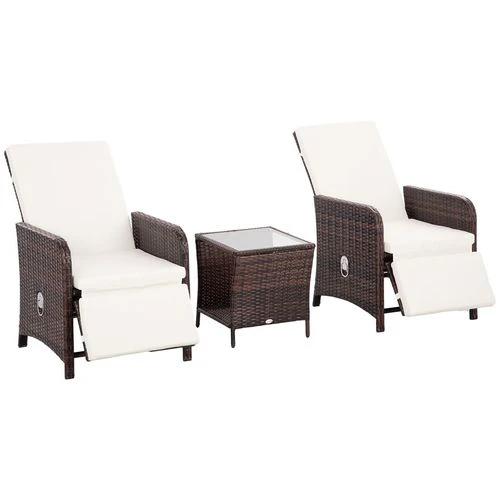 Outsunny 3 Pieces Rattan Bistro Set w/ Adjustable Backrest - Mixed-Brown by Outsunny