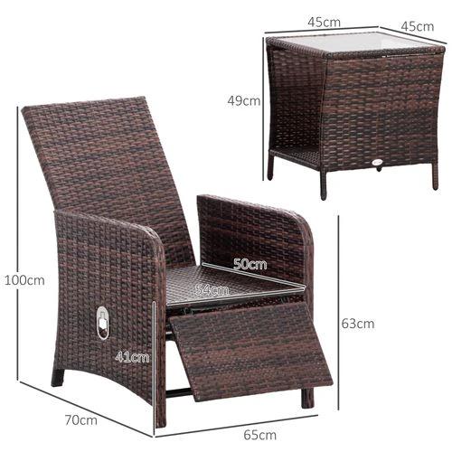 Outsunny 3 Pieces Rattan Bistro Set w/ Adjustable Backrest - Mixed-Brown by Outsunny