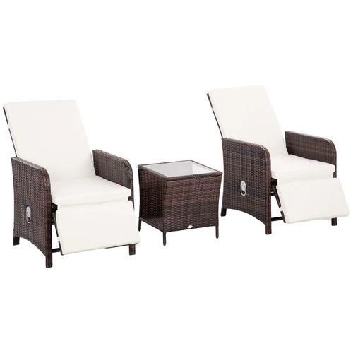 Outsunny 3 Pieces Rattan Bistro Set w/ Adjustable Backrest - Mixed-Brown by Outsunny