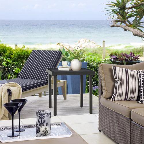 Outsunny Garden Side Table Coffee Table with Umbrella Hole for Patio Balcony by Outsunny