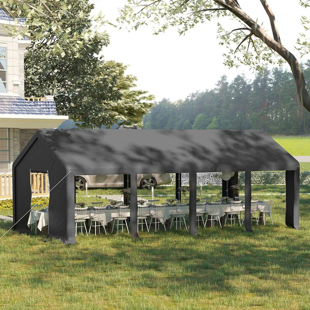4x8m Patio Garden Party Canopy, PVC Cover Water-Resistant Dark Grey by Outsunny