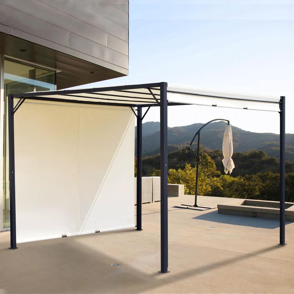 Outsunny Metal Pergola With Canopy Retractable Pergola Canopy 3x3x2.3m Cover Cream - Uncategorized Cover