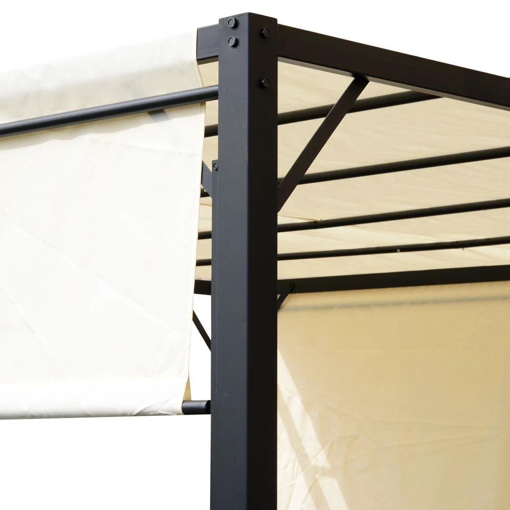Outsunny Metal Pergola With Canopy Retractable Pergola Canopy 3x3x2.3m Cover Cream - Uncategorized Cover