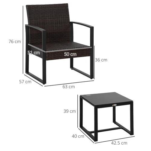 3Pc Rattan Bistro Set, Patio , Sofa Coffee Table and Chairs Sets Beige by Outsunny