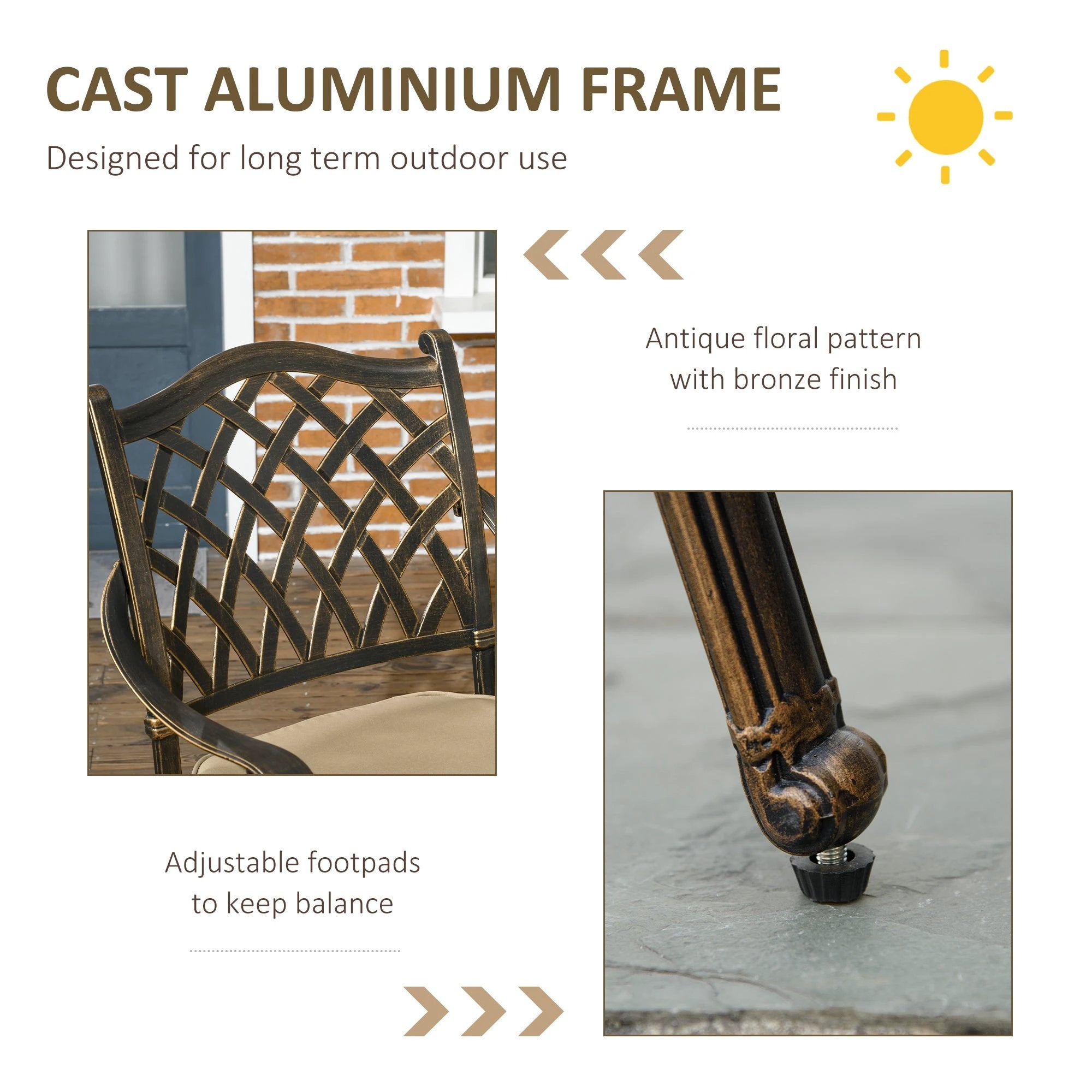 4 Seater Dining Set with Cushions Round Dining Table with Parasol Hole, Bronze by Outsunny