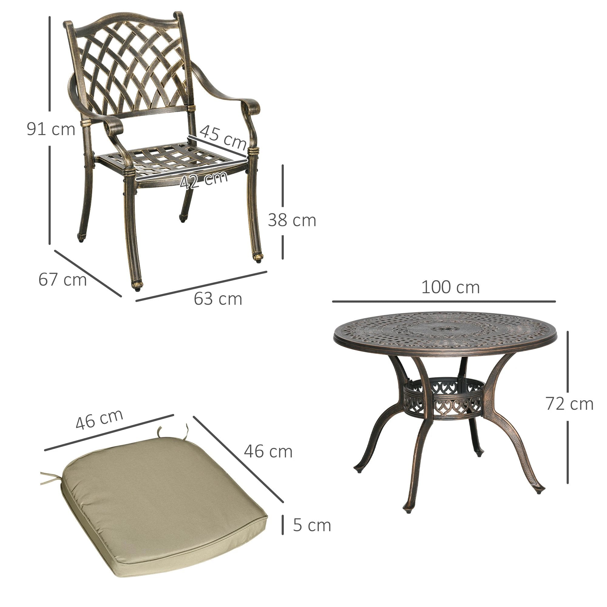 4 Seater Dining Set with Cushions Round Dining Table with Parasol Hole, Bronze by Outsunny