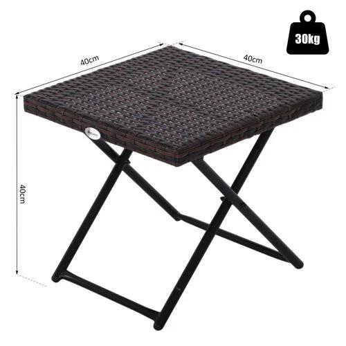 Folding Square Rattan Coffee Table Bistro Balcony Garden Steel Outdoor by Outsunny