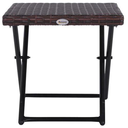 Outsunny Folding Square Rattan Coffee Table Bistro Balcony Garden Steel Outdoor -