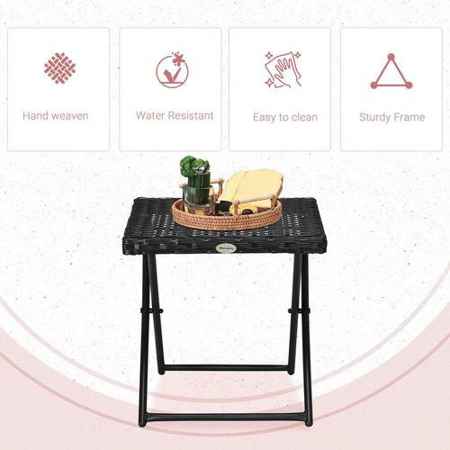 Folding Square Rattan Coffee Table for Bistro Balcony Garden Outdoor Black by Outsunny