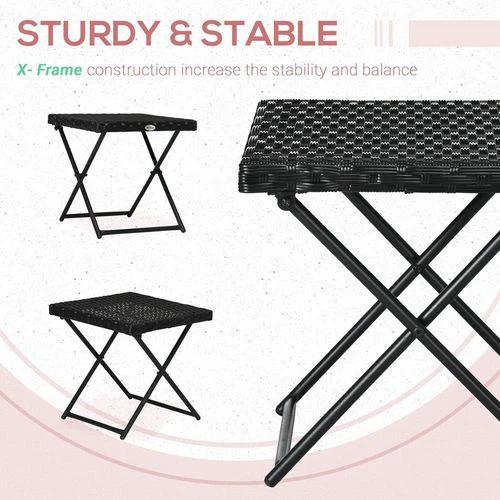 Folding Square Rattan Coffee Table for Bistro Balcony Garden Outdoor Black by Outsunny