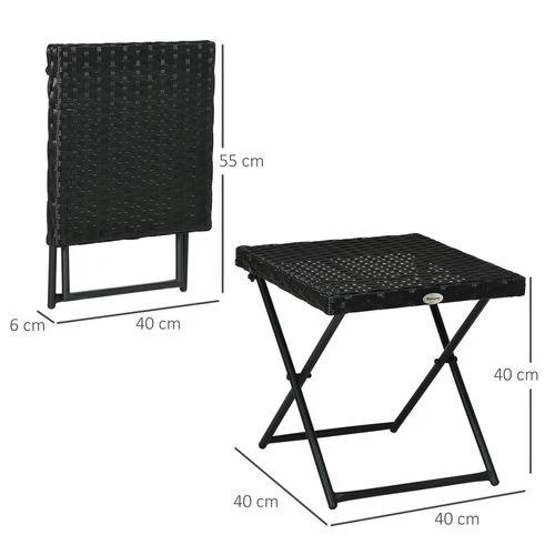 Folding Square Rattan Coffee Table for Bistro Balcony Garden Outdoor Black by Outsunny