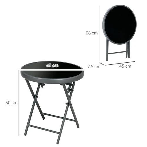 Outsunny Outsunny Round Folding Side Table w/ Imitation Marble Glass Top, Black -