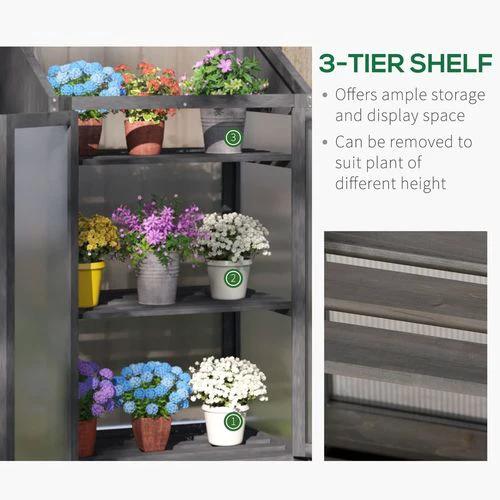Outsunny Wooden Greenhouse Cold Frame Grow House w/ Double Door for Flower Grey -