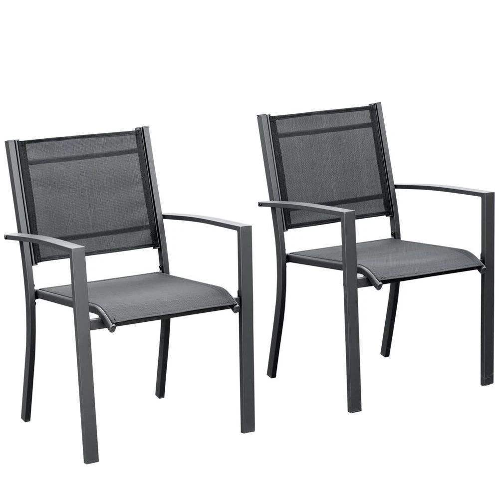 Outsunny 2 PCs Patio Dining Chair Outdoor Mesh Seat Bistro Chair Dark Grey - Uncategorized Folding Chairs