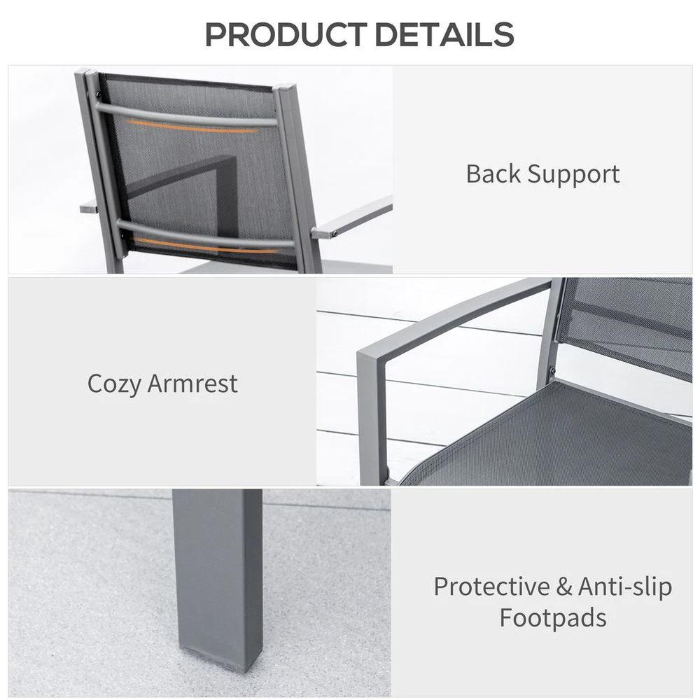 Outsunny 2 PCs Patio Dining Chair Outdoor Mesh Seat Bistro Chair Dark Grey - Uncategorized Folding Chairs