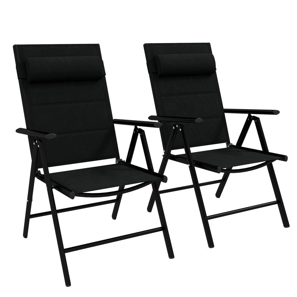 Outsunny 2 PCS Outdoor Folding Chairs, Dining Chairs with Padded Filling, Black by Outsunny