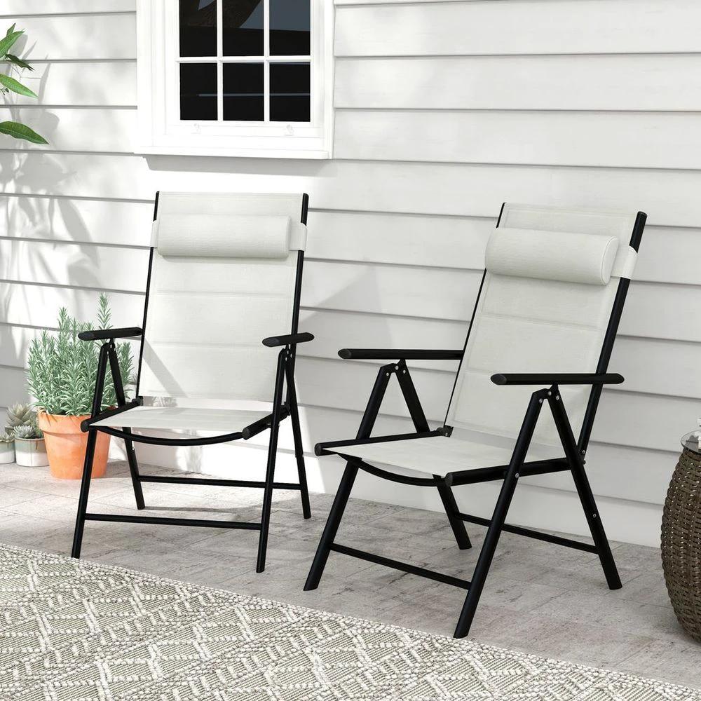 Outsunny 2 PCS Outdoor Folding Chairs, Dining Chairs with Padded Filling, Grey by Outsunny