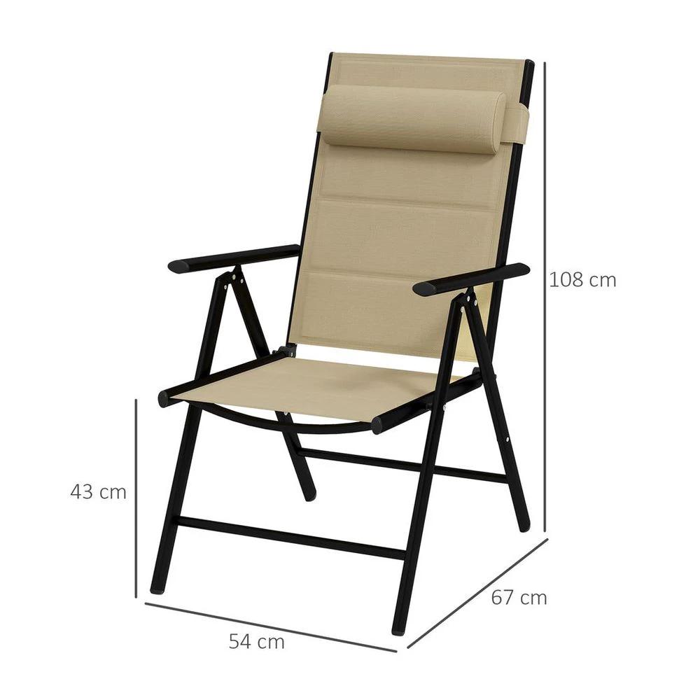 Outsunny 2 PCS Outdoor Folding Chairs, Dining Chairs with Padded Filling, Khaki by Outsunny