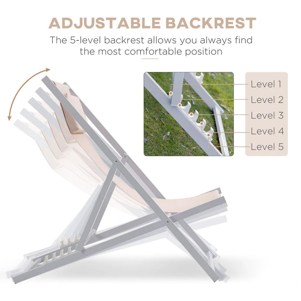 Outsunny Set of 2 Folding Deck Folding Chairs Garden Patio Lounger, White - Uncategorized Folding Chairs