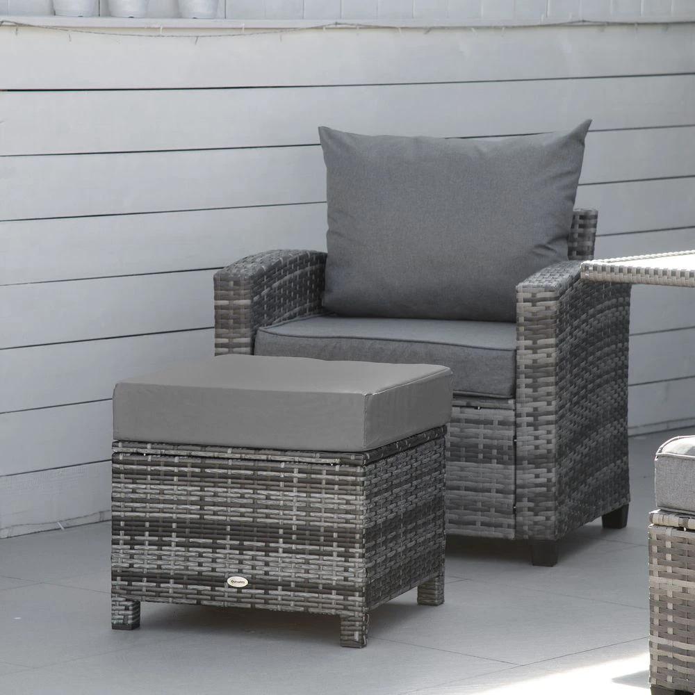 Rattan Footstool Wicker Ottoman with Padded Seat Cushion Furniture 50x50x35 cm by Outsunny