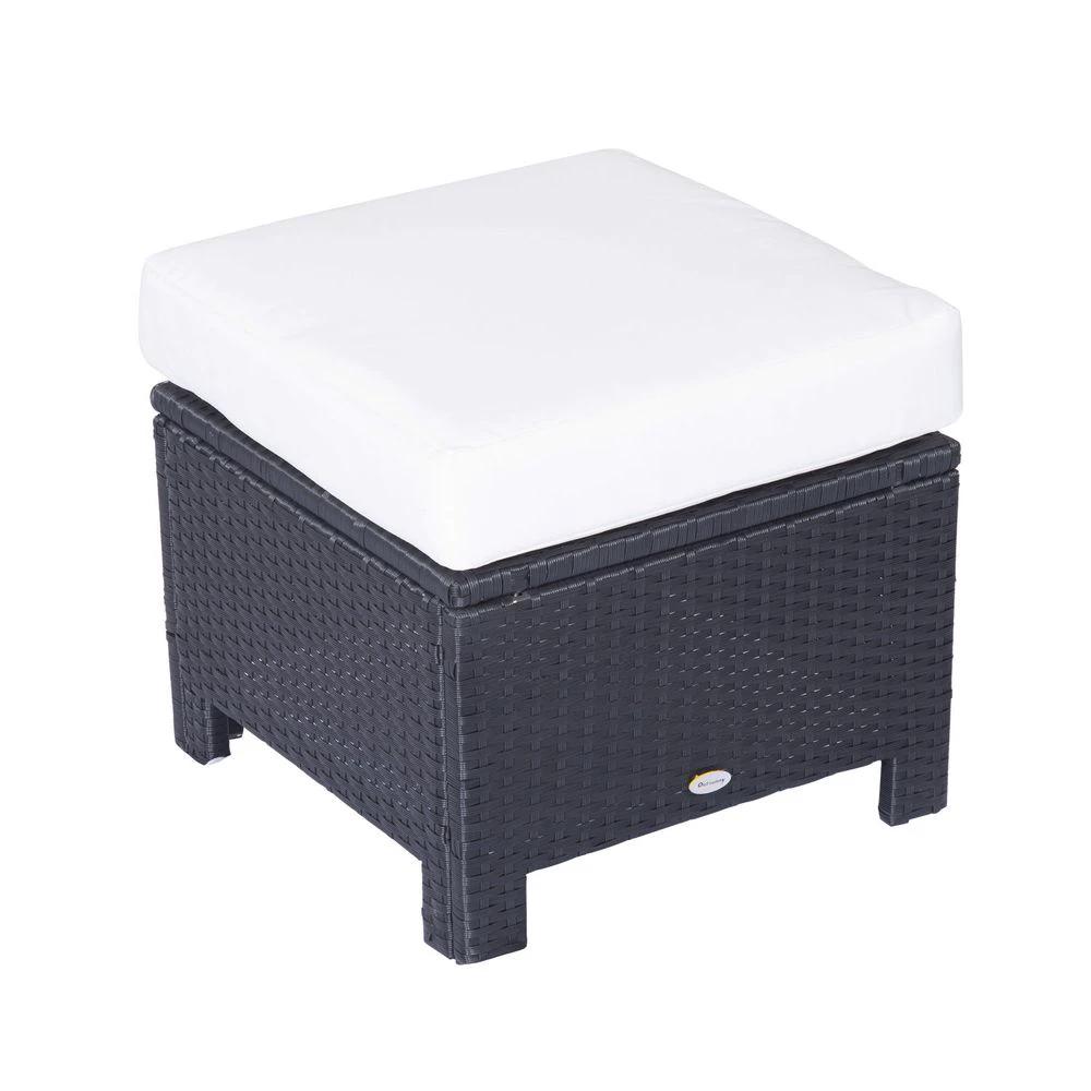 Rattan Footstool Wicker Ottoman with Padded Seat Cushion Furniture 50x50x35 cm by Outsunny