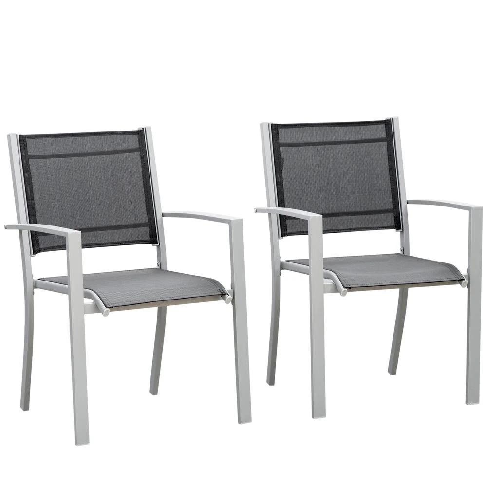 2 PCs Patio Dining Chair Outdoor Mesh Seat Bistro Chair Grey by Outsunny
