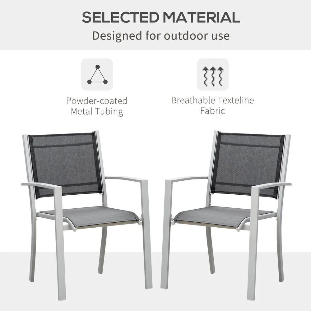 2 PCs Patio Dining Chair Outdoor Mesh Seat Bistro Chair Grey by Outsunny