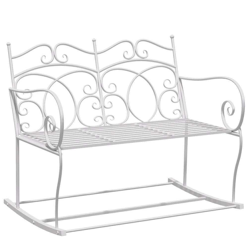 2-seat Rocking Chair Patio Bench Armrest Metal Outdoor Park Decorative Antique by Outsunny