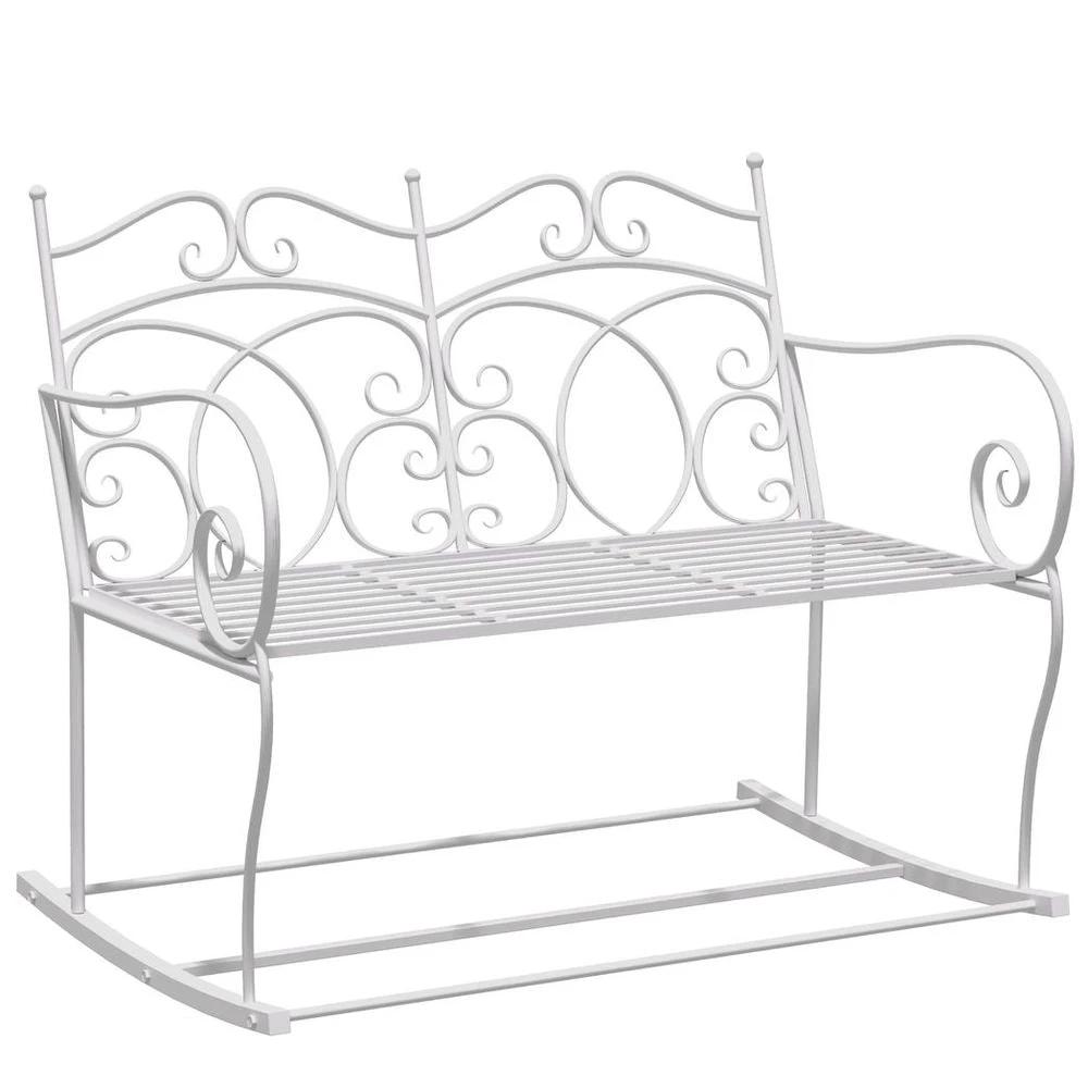 2-seat Rocking Chair Patio Bench Armrest Metal Outdoor Park Decorative Antique by Outsunny