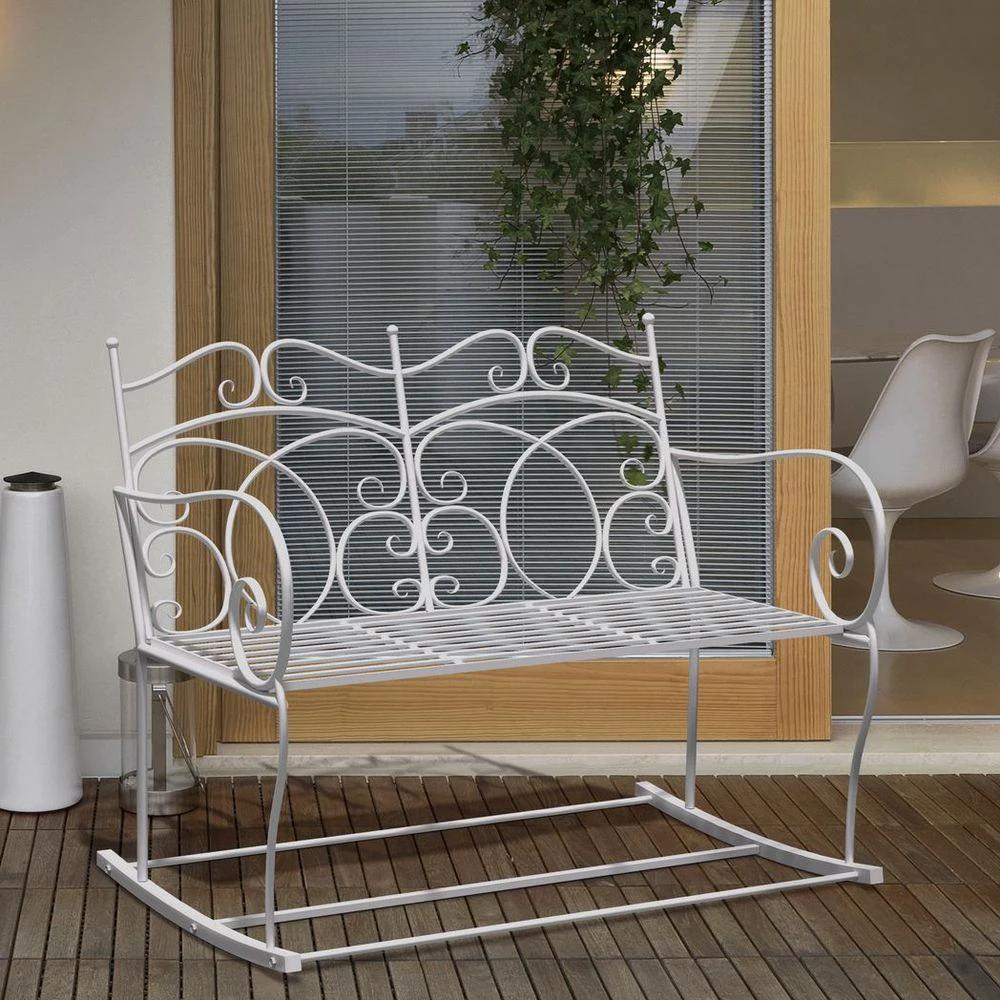 2-seat Rocking Chair Patio Bench Armrest Metal Outdoor Park Decorative Antique by Outsunny