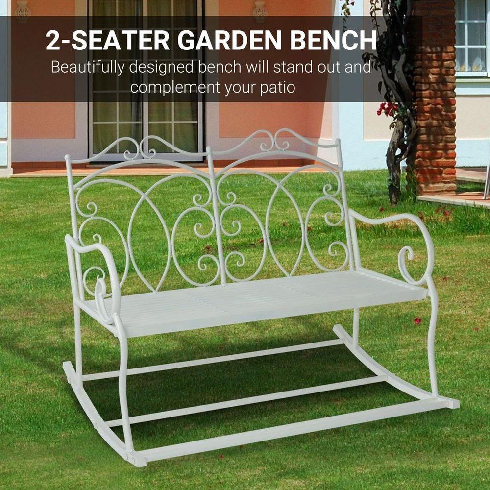 2-seat Rocking Chair Patio Bench Armrest Metal Outdoor Park Decorative Antique by Outsunny