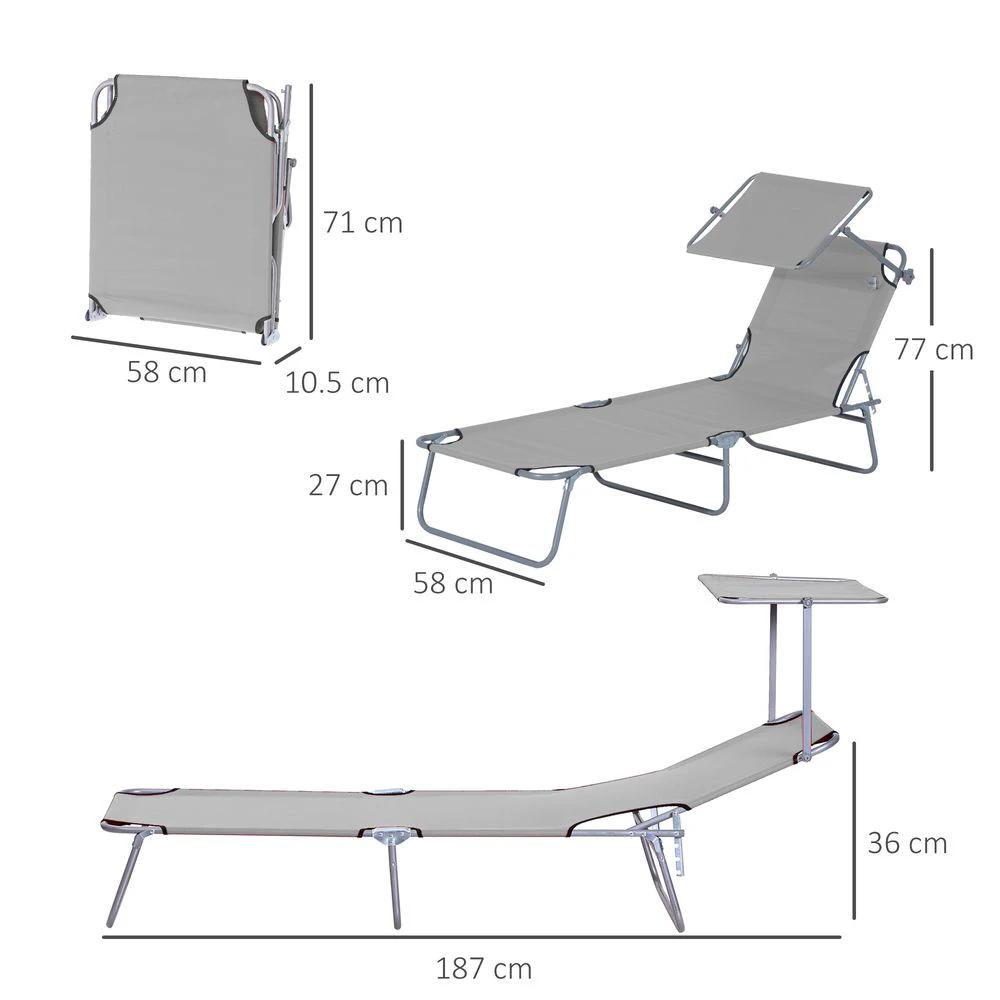 Folding Chair Sun Lounger w/ Sunshade Garden Recliner Hammock Grey by Outsunny