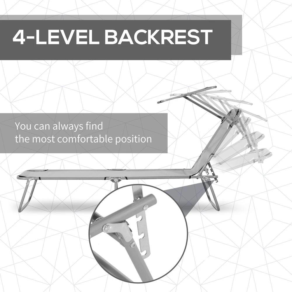 Folding Chair Sun Lounger w/ Sunshade Garden Recliner Hammock Grey by Outsunny