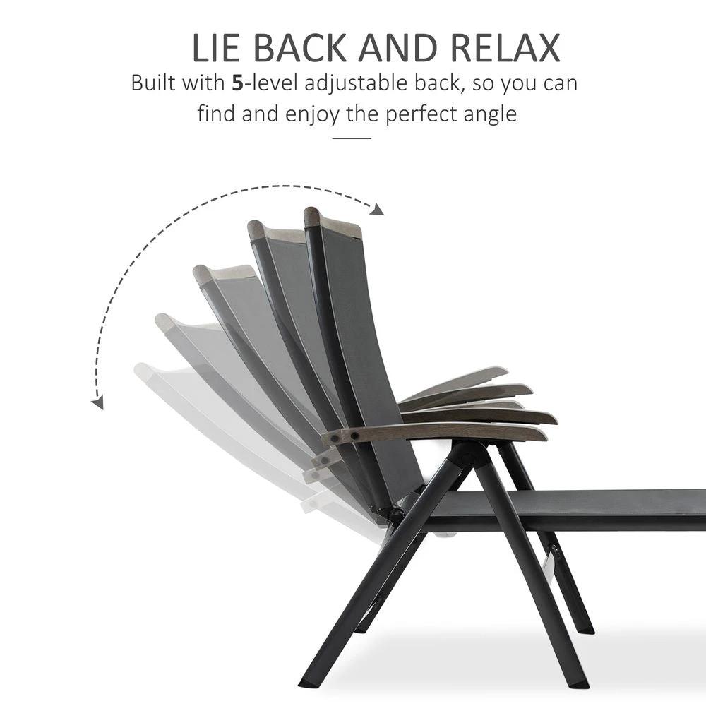 Folding Sun Lounger, Adjustable Chaise Lounge Chair Aluminium Frame Grey by Outsunny