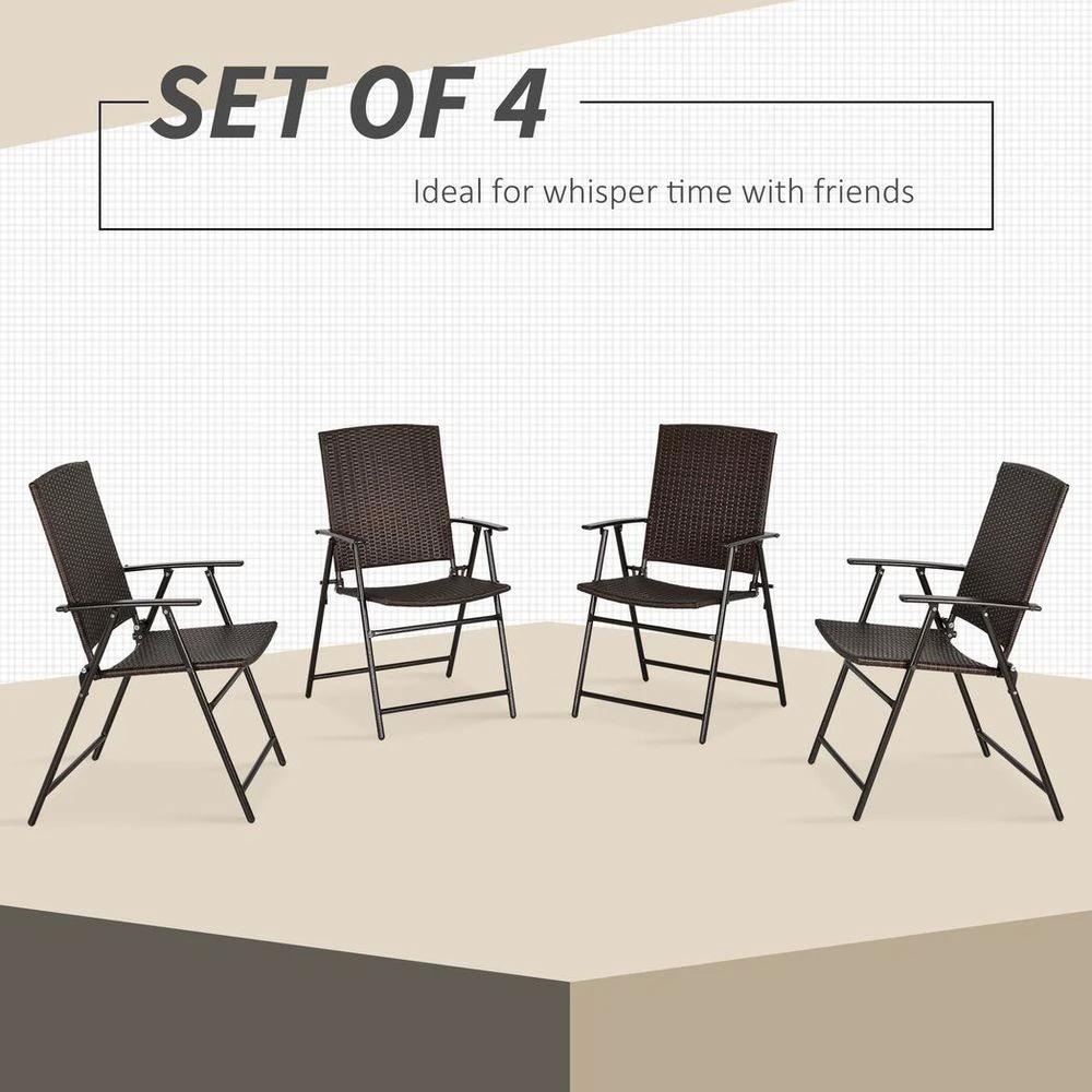 Outsunny 4pcs Rattan Chair Foldable Garden Furniture w/ Armrest Steel Frame by Outsunny