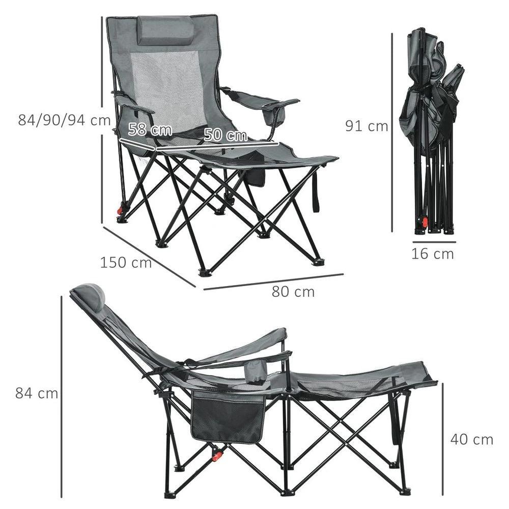 Outsunny Foldable Camping Chair w/ Footrest, Adjustable Backrest, Bag, Grey by Outsunny