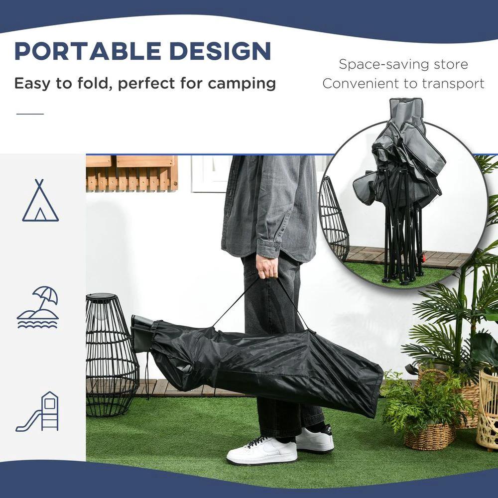 Outsunny Foldable Camping Chair w/ Footrest, Adjustable Backrest, Bag, Grey by Outsunny