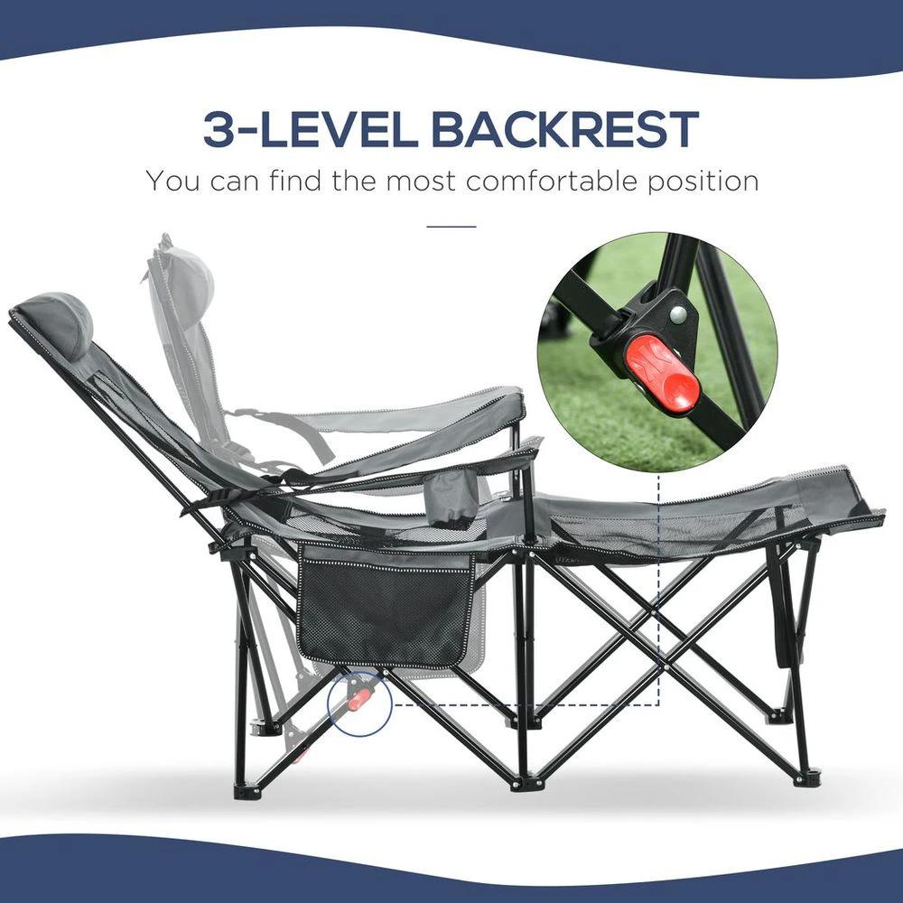 Outsunny Foldable Camping Chair w/ Footrest, Adjustable Backrest, Bag, Grey by Outsunny