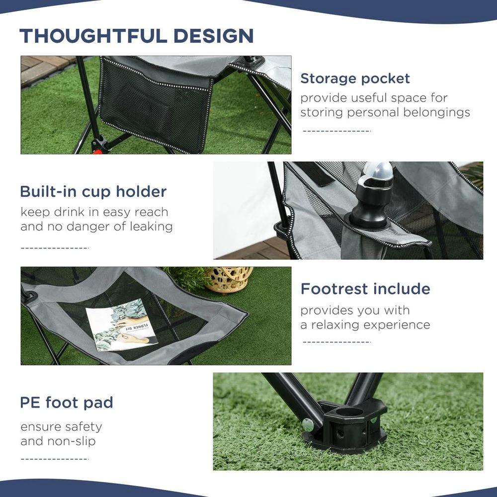 Outsunny Foldable Camping Chair w/ Footrest, Adjustable Backrest, Bag, Grey by Outsunny
