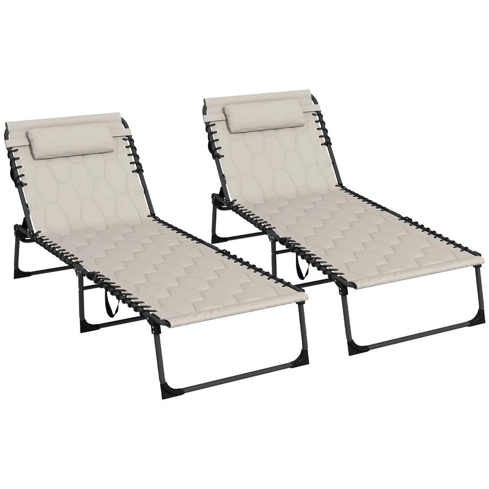 Outsunny Outsunny Foldable Sun Lounger Set, 2 Pieces Sun Lounger w/ Padded Seat Khaki - Uncategorized Garden Chairs