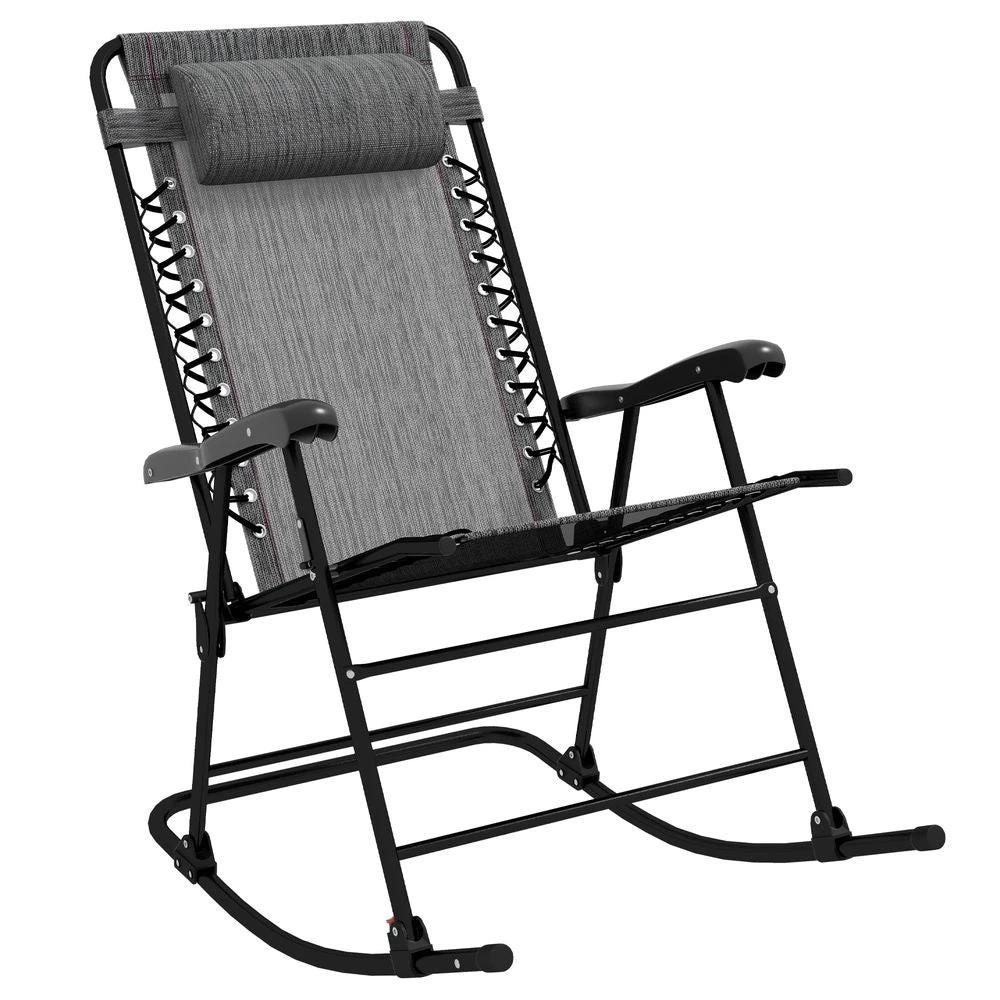 Outsunny Folding Rocking Chair Outdoor Portable Zero Gravity Chair Grey by Outsunny