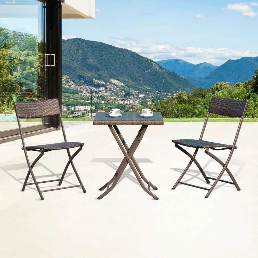 Outsunny Rattan Garden Bistro Set Coffee 2 Wicker Weave Folding Chairs & 1 Square Table - Uncategorized Garden Set