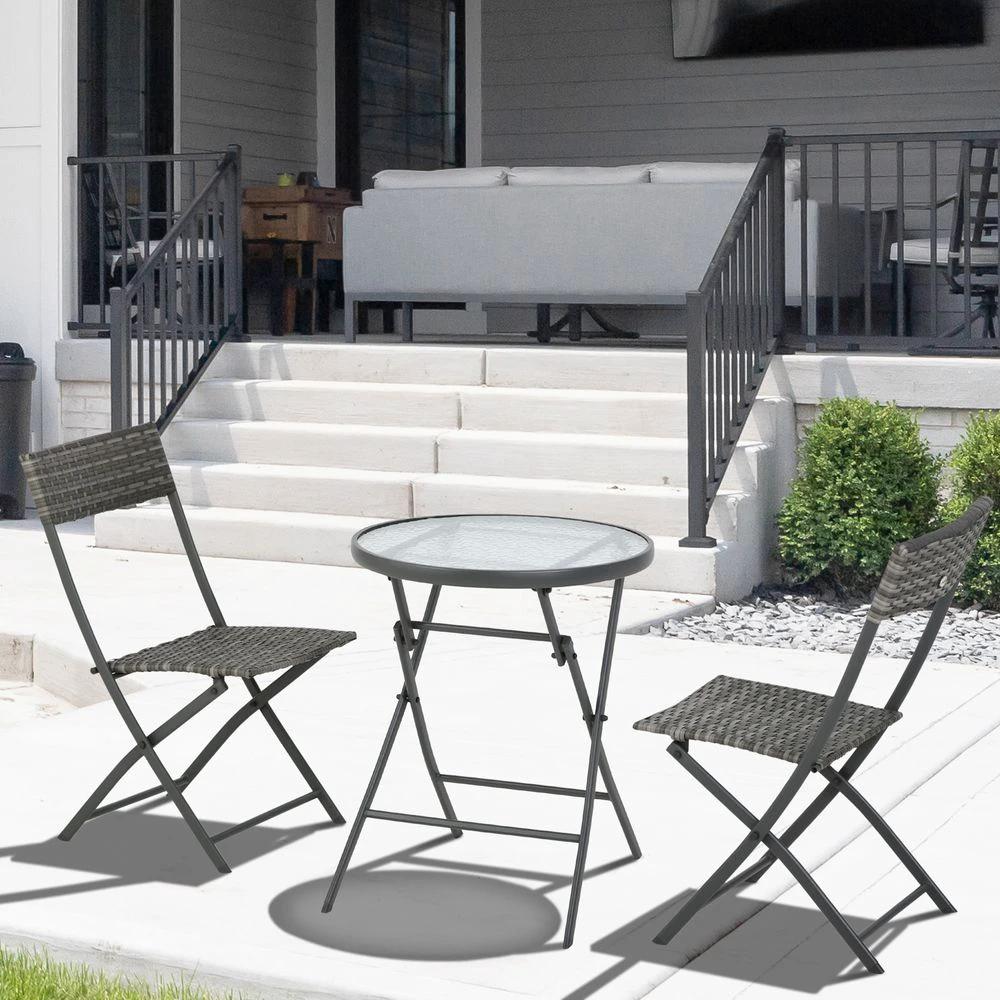 3 PCs Patio Wicker Bistro Set Foldable Table and Chair Set Outsunny by Outsunny
