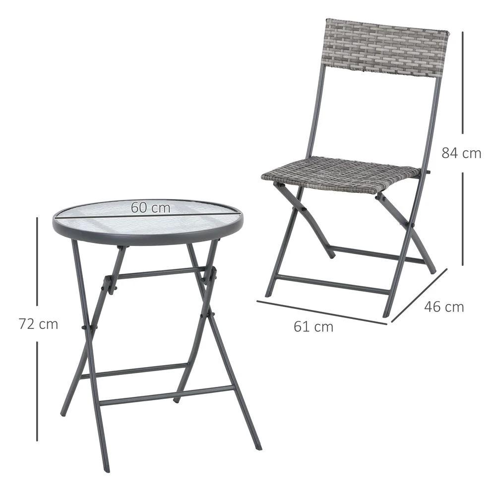 3 PCs Patio Wicker Bistro Set Foldable Table and Chair Set Outsunny by Outsunny