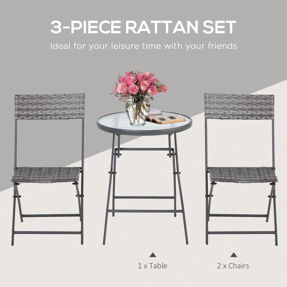 3 PCs Patio Wicker Bistro Set Foldable Table and Chair Set Outsunny by Outsunny