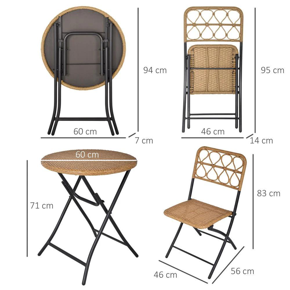 3 PCS Rattan Wicker Set Easy Folding, Hand Woven Rattan Coffee Table & Chairs by Outsunny