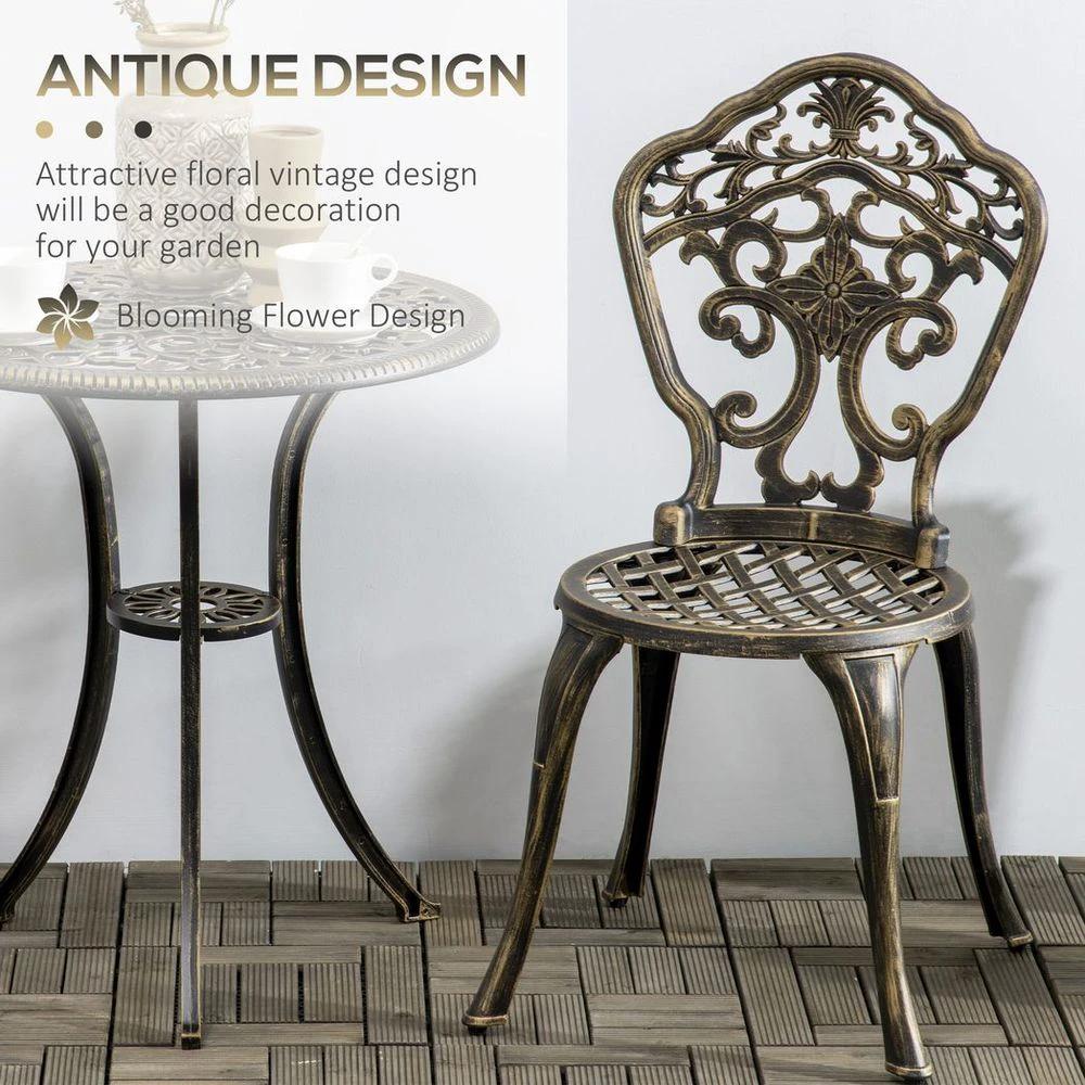 3 Piece Cast Aluminium Garden Bistro Set with Parasol Hole for Balcony, Patio by Outsunny