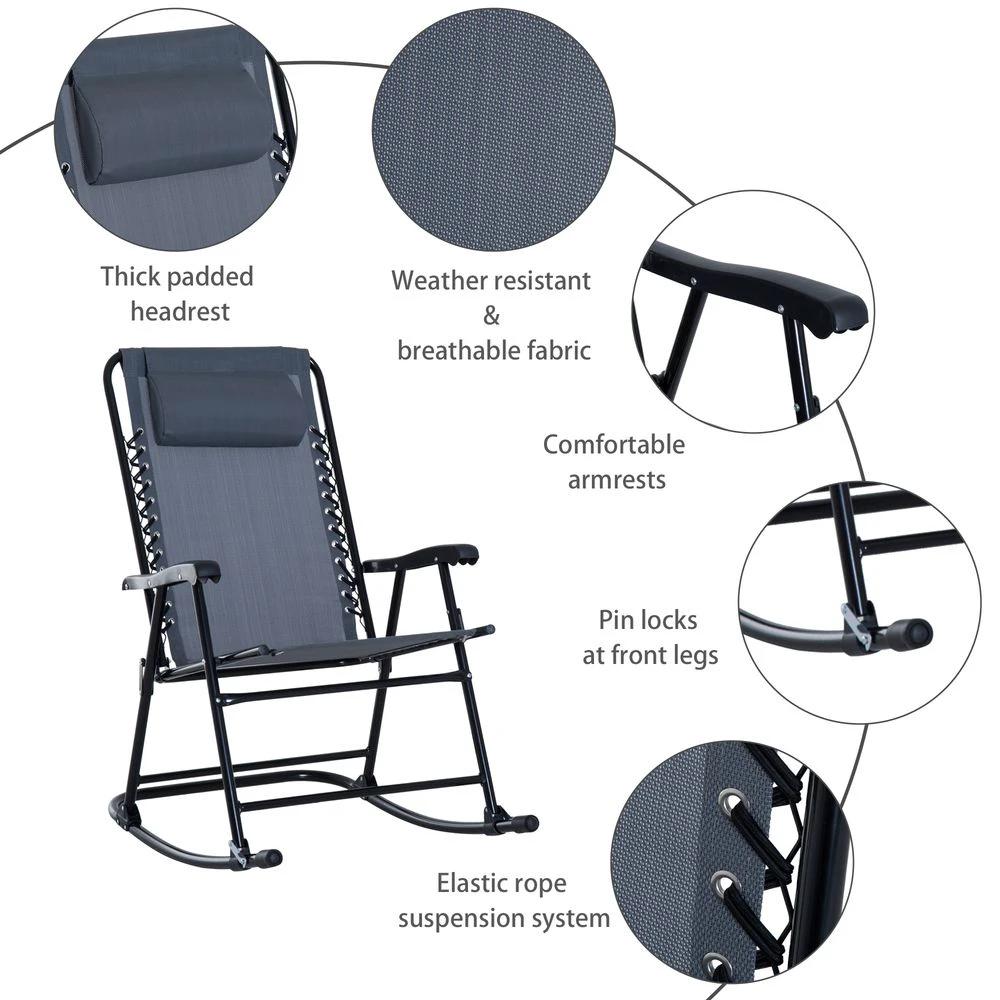3 Piece Rocking Bistro Set, 2 Folding Chairs & 1 Tempered Glass Table, Grey by Outsunny
