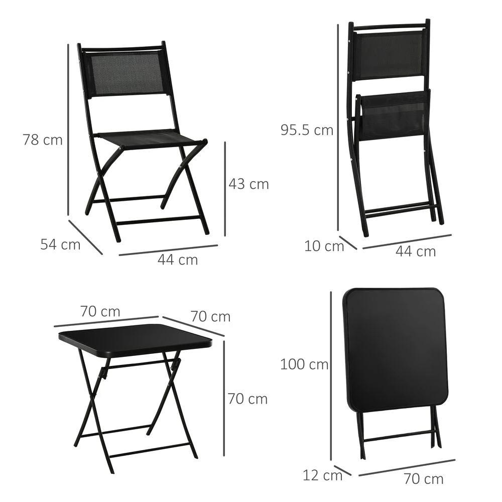 3PC Garden Bistro Set, Folding Black Glass by Outsunny